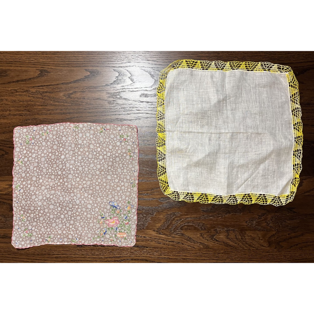 Handmaid Vtg Retro OOAK doilies 2 piece bundle hand embroidery granny